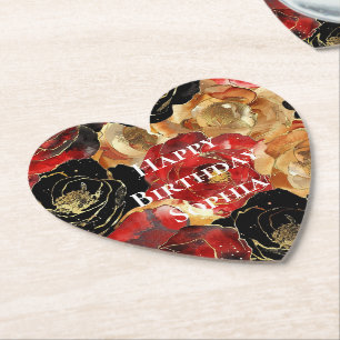 Red Gold Glam Blume Geburtstag Untersetzer