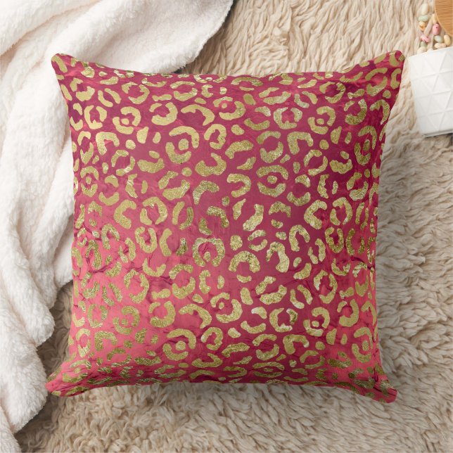 Red Gold Glam Leopard Kissen (Decke)