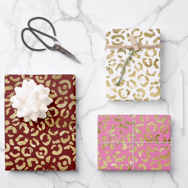 Red Gold Glam Leopard Print Geschenkpapier Set (Vorderseite)