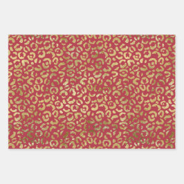Red Gold Glam Leopard Print Geschenkpapier Set