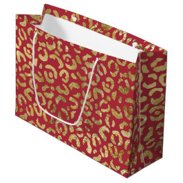 Red Gold Glam Leopard Print Große Geschenktüte