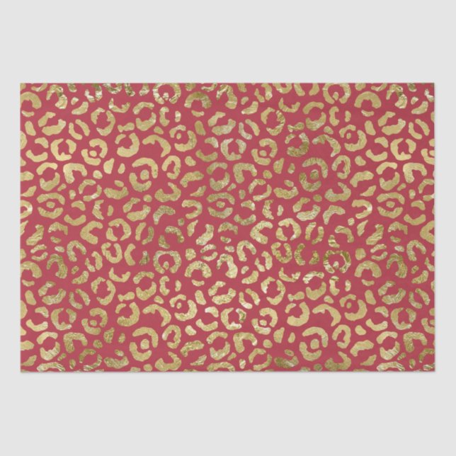 Red Gold Glam Leopard Print Seidenpapier (Vorderseite)