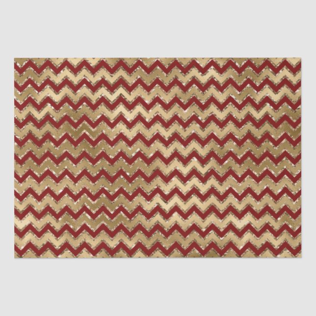 Red Gold Glam Zigzag Streifen Weihnachten Seidenpapier (Vorderseite)