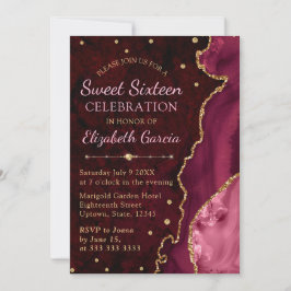 Red & Gold Glitzer Agate und Marmor Sweet 16 Einladung