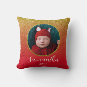 Red Gold Glitzer Christmas Personalisiert Baby Fot Kissen