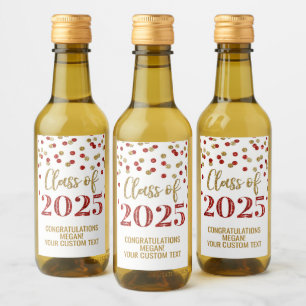 Red Gold Glitzer Class 2025 Abschluss Weinetikett