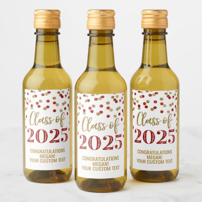 Red Gold Glitzer Class 2025 Abschluss Weinetikett (Flaschen)