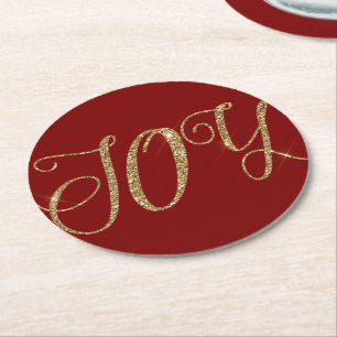 Red Gold Glitzer Freude Weihnachten Runder Pappuntersetzer