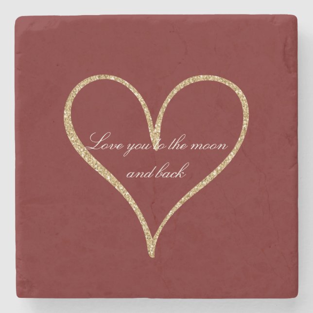 Red Gold Glitzer Heart Liebe Steinuntersetzer (Vorderseite)