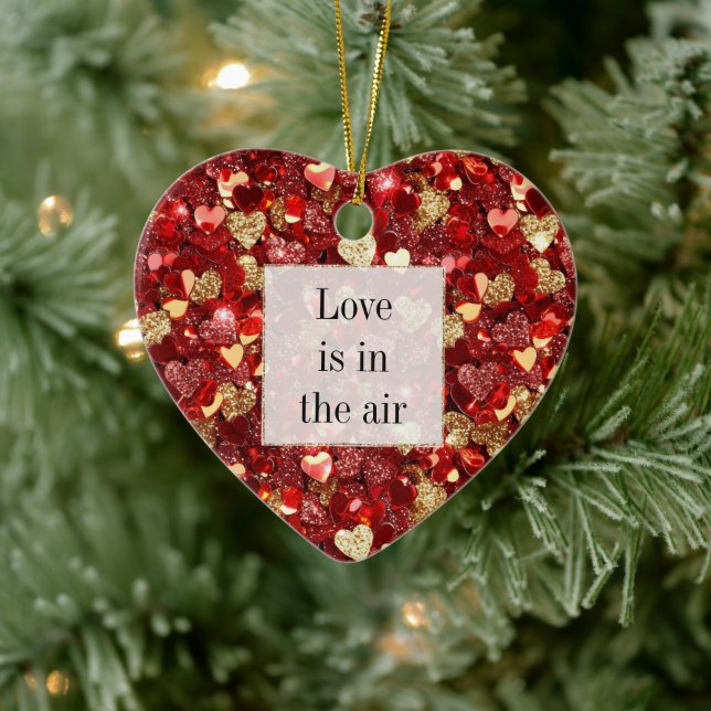 Red Gold Glitzer Hearts Keramik Ornament (Baum)