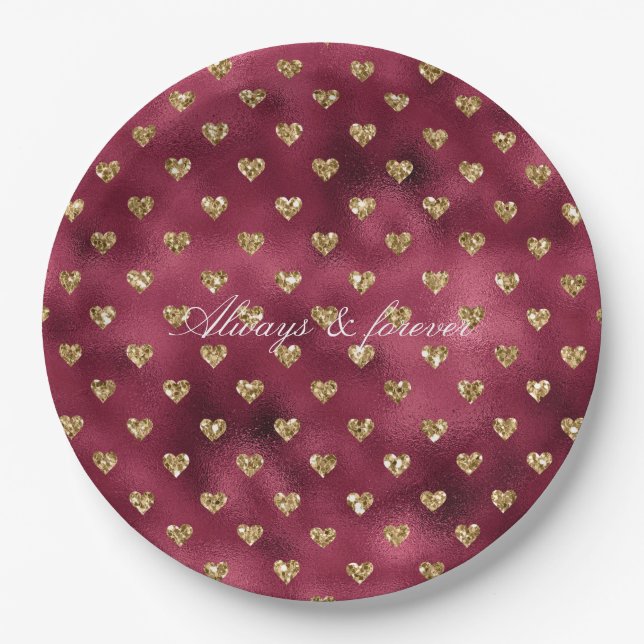 Red Gold Glitzer Hearts Pappteller (Vorderseite)