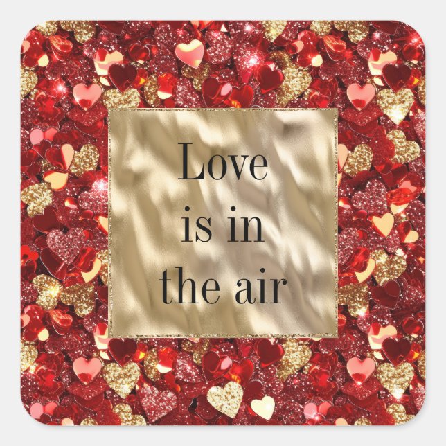 Red Gold Glitzer Hearts Quadratischer Aufkleber (Vorderseite)