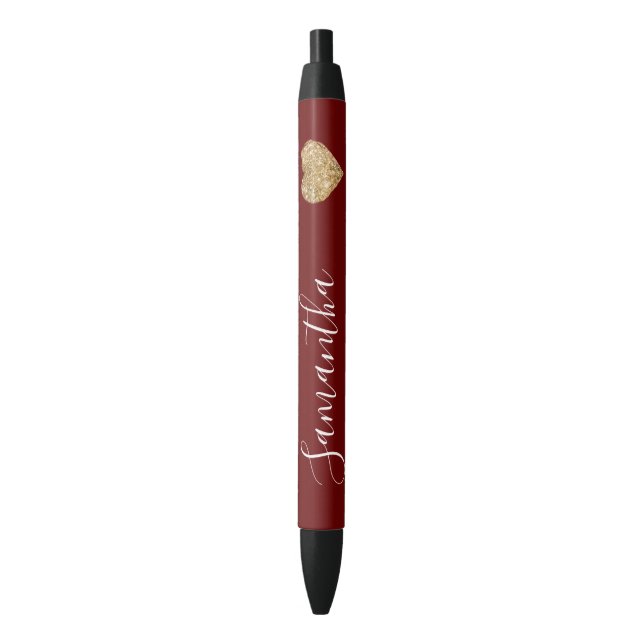 Red Gold Glitzer Herz Personalisierter Name Kugelschreiber (Vorderseite Vertikal)