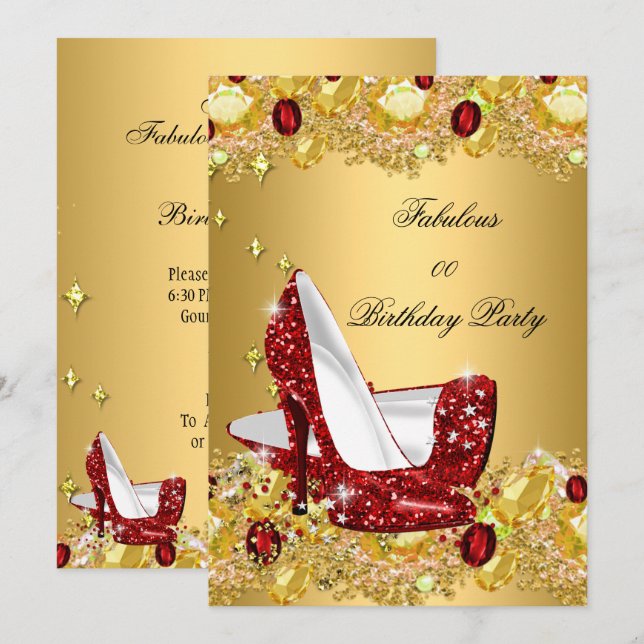 Red Gold Glitzer High Heels Fantastisches Party Einladung (Vorne/Hinten)