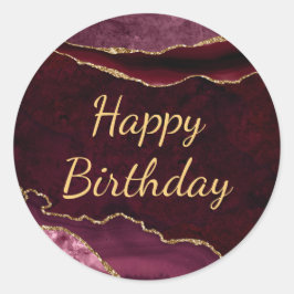 Red & Gold Glitzer Marble Agate Geburtstag Runder Aufkleber
