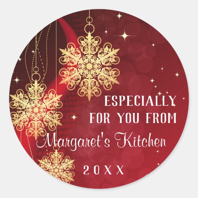 Red Gold Glitzer Ornament Custom Christmas Holiday Runder Aufkleber (Vorderseite)