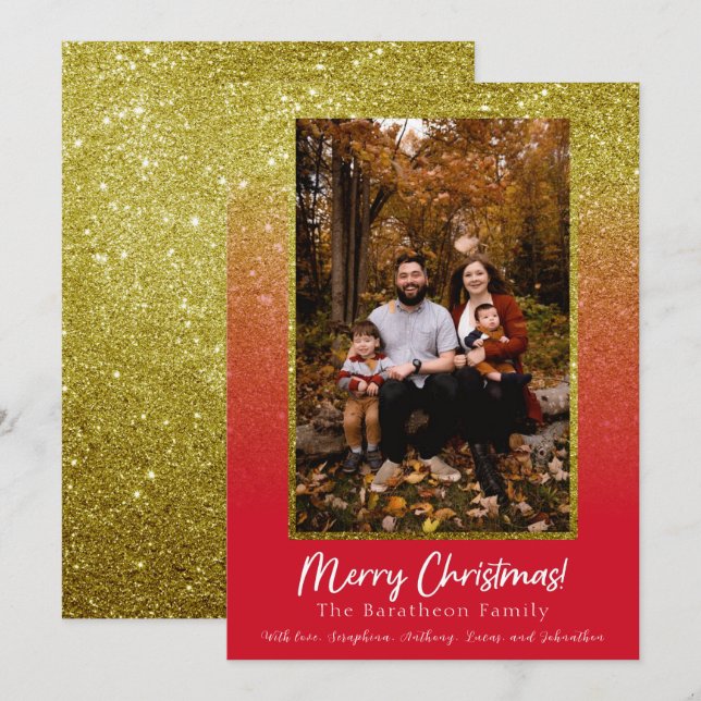 Red Gold Glitzer Personalisiert Weihnachten (Vorne/Hinten)