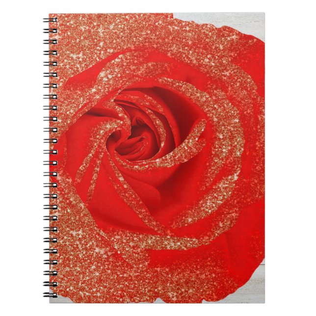 Red Gold Glitzer Rose Weißes Holz Shabby Chic Notizblock (Vorderseite)