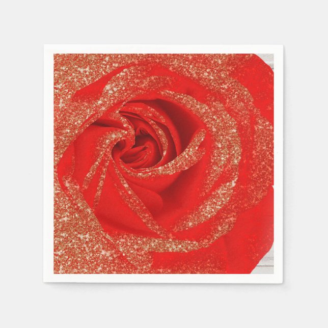 Red Gold Glitzer Rose Weißes Holz Shabby Chic Serviette (Vorderseite)
