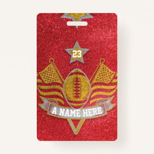 Red & Gold Glitzer School Football Team Sports Ausweis