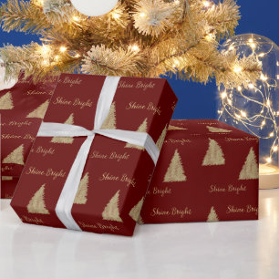 Red Gold Glitzer Shine Christmas Trees Geschenkpapier