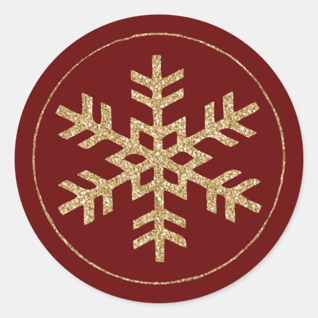 Red Gold Glitzer Snowflake Runder Aufkleber (Vorderseite)