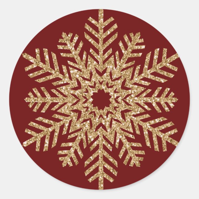 Red Gold Glitzer Snowflake Runder Aufkleber (Vorderseite)