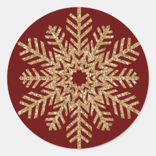 Red Gold Glitzer Snowflake Runder Aufkleber