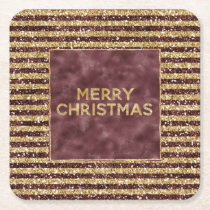 Red Gold Glitzer Sparkle Strip Rechteckiger Pappuntersetzer