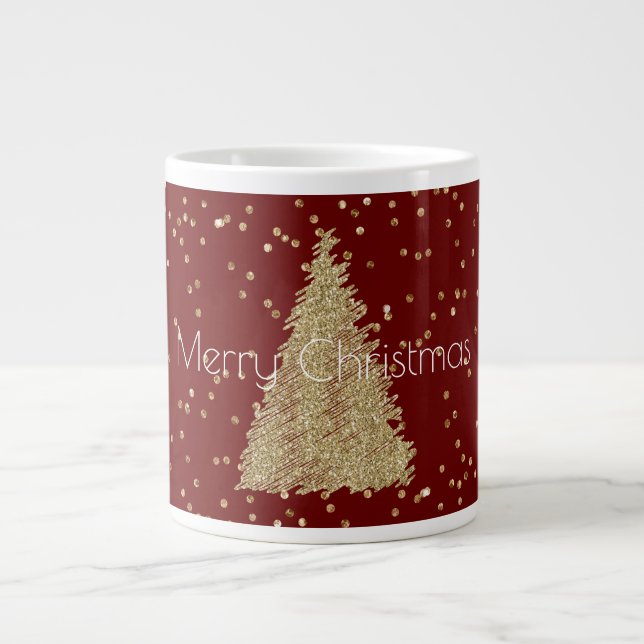 Red Gold Glitzer Sparkle Weihnachtsbaum    Jumbo-Tasse (Vorderseite)