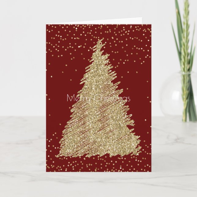 Red Gold Glitzer Sparkle Weihnachtsbaum Karte (Vorderseite)