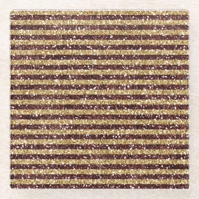 Red Gold Glitzer Sparkline Streifen Glasuntersetzer (Vorderseite)