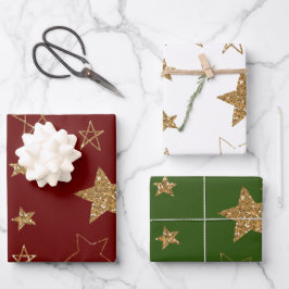 Red Gold Glitzer Stars Geschenkpapier Set