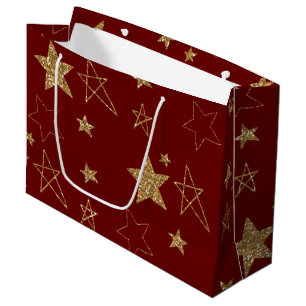 Red Gold Glitzer Stars Große Geschenktüte