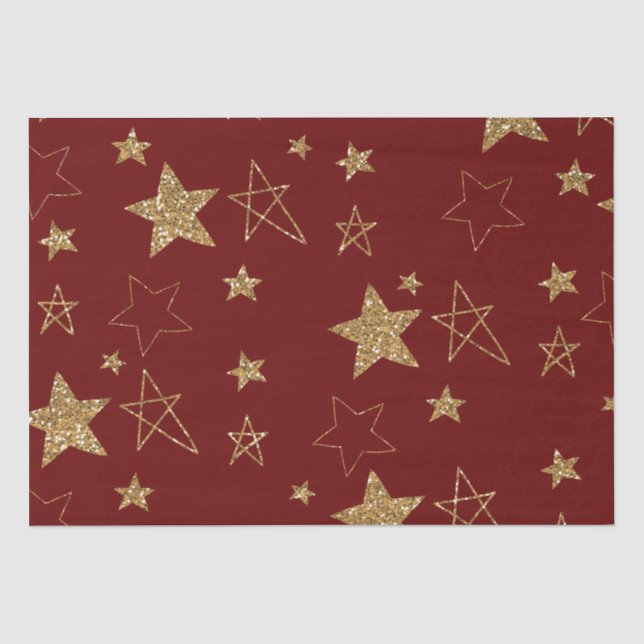 Red Gold Glitzer Stars Seidenpapier (Vorderseite)