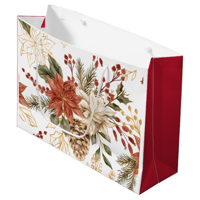Red Gold Glitzer Weihnachten Große Geschenktüte (Vorderseite Schrägansicht)