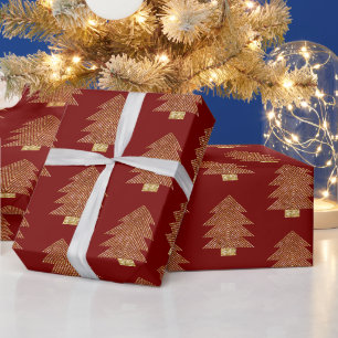 Red Gold Glitzer Weihnachtsbaumen Geschenkpapier