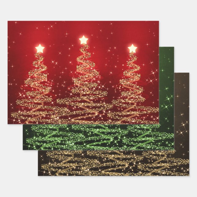 Red & Gold Glitzer Weihnachtsbaumen Urlaub Geschenkpapier Set (Set)