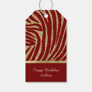 Red Gold Glitzer Zebra Birthday Geschenkanhänger