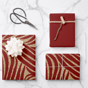 Red Gold Glitzer Zebra Birthday Geschenkpapier Set