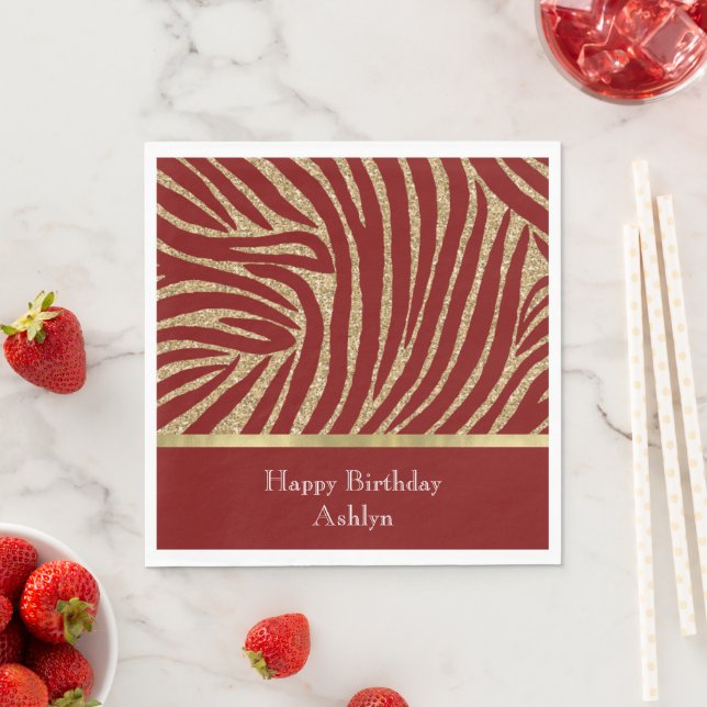 Red Gold Glitzer Zebra Birthday Serviette (Beispiel)