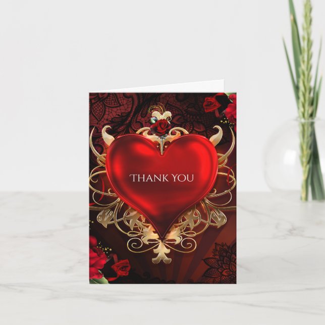 Red & Gold Gothic Liebe Herzgotik Vielen Dank Dankeskarte (Vorderseite)
