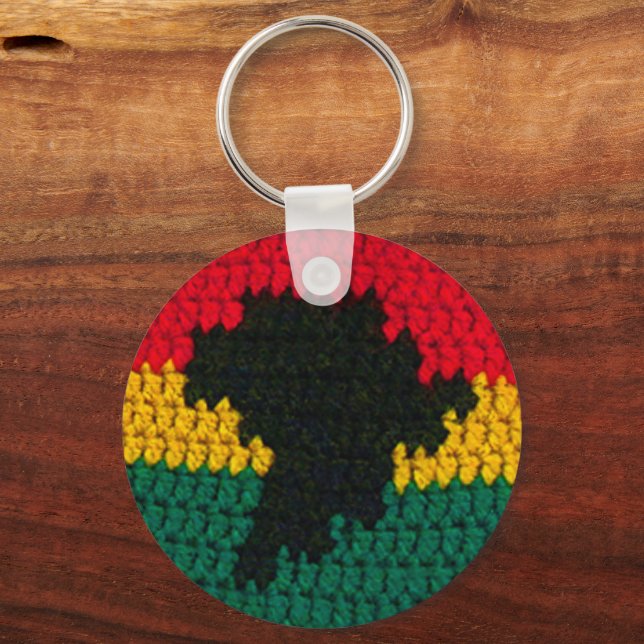 Red Gold Green Black Africa Map Crochet Print on Schlüsselanhänger (Vorderseite)
