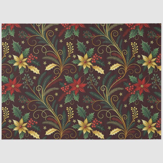 Red Gold Green Christmas Florals Decoupage  Seidenpapier (Vorderseite)