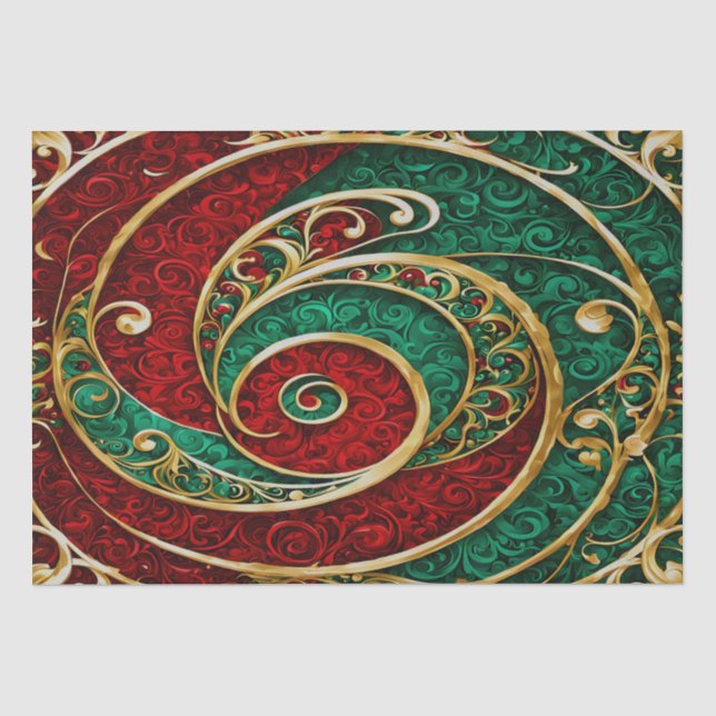 Red Gold Green Christmas Holiday Tissue Seidenpapier (Vorderseite)