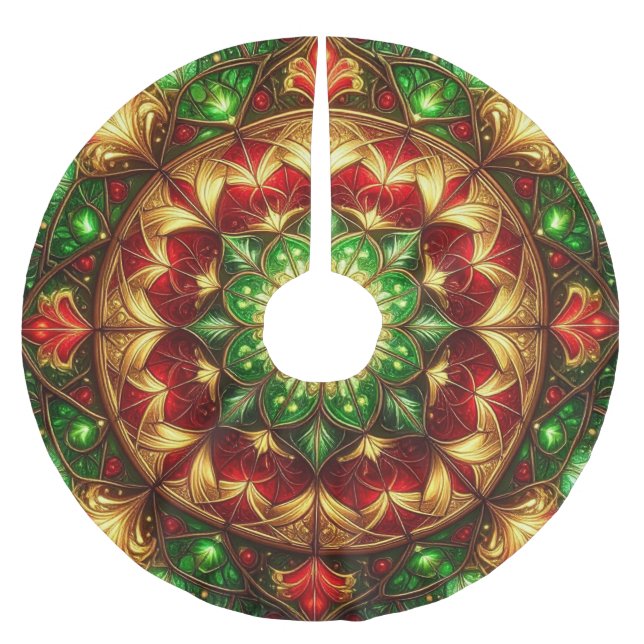 Red Gold Green Decorative Tree Skirt Polyester Weihnachtsbaumdecke (Vorderseite)