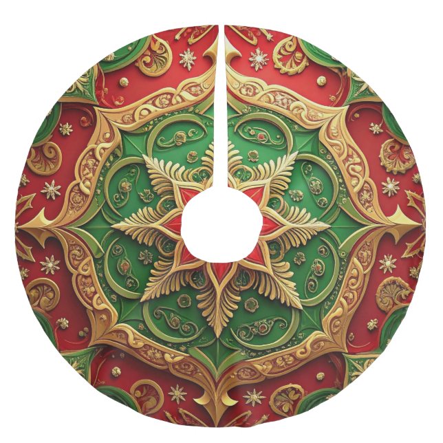 Red Gold Green Decorative Tree Skirt Polyester Weihnachtsbaumdecke (Vorderseite)