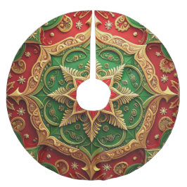 Red Gold Green Decorative Tree Skirt Polyester Weihnachtsbaumdecke