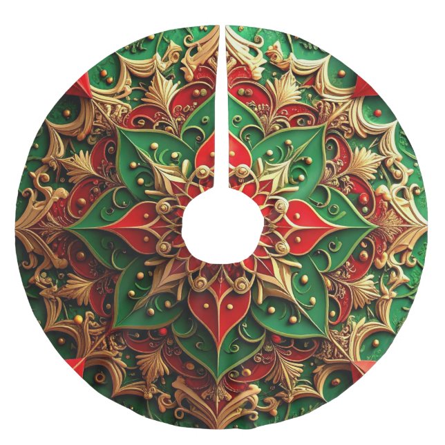 Red Gold Green Decorative Tree Skirt Polyester Weihnachtsbaumdecke (Vorderseite)