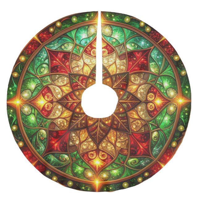 Red Gold Green Decorative Tree Skirt Polyester Weihnachtsbaumdecke (Vorderseite)